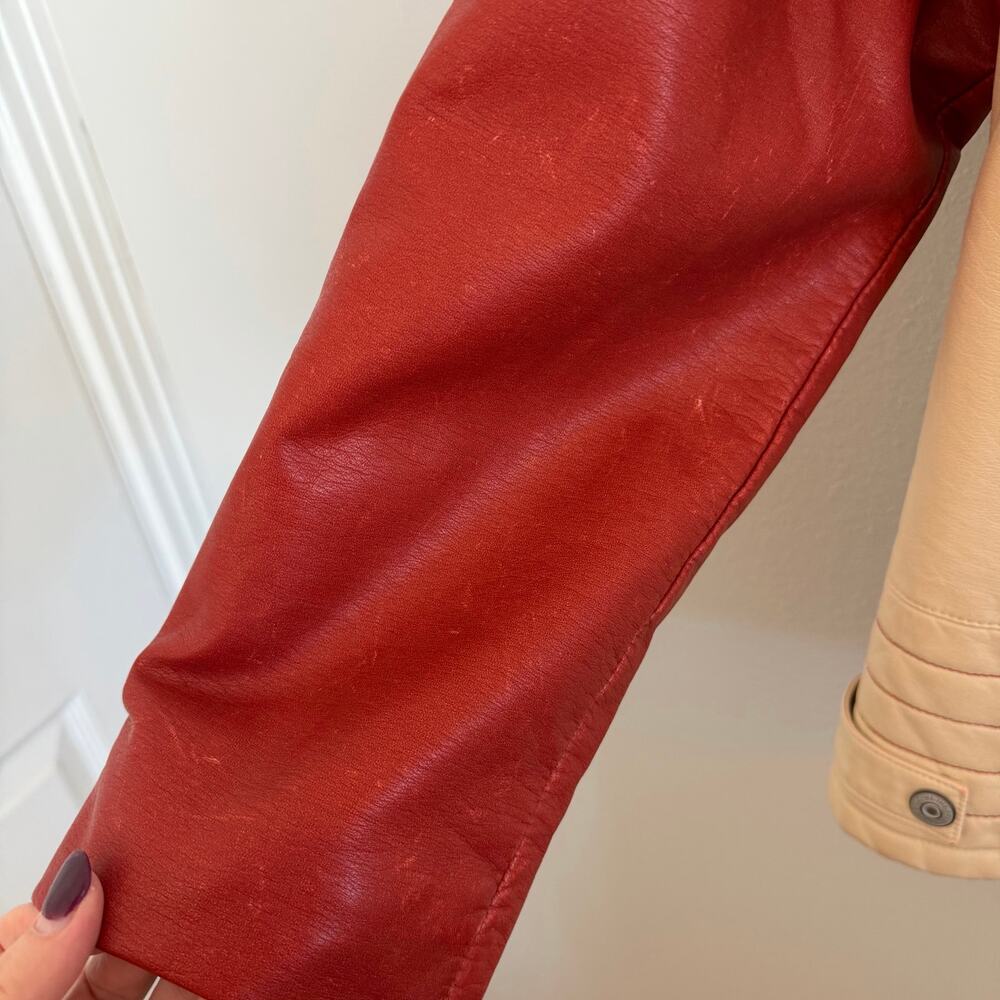 Free People x Revolve XL Ryder Sport Vegan Moto Jacket in red combo - Picture 5 of 11